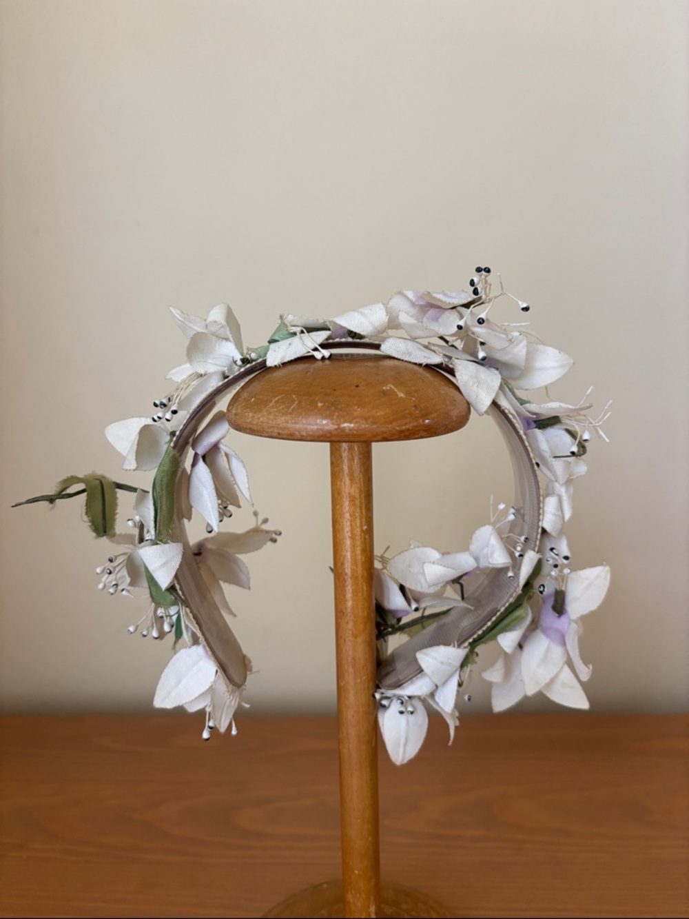 French Vintage Floral White Fabric Flower Headband Bridal Whimsical Fairy